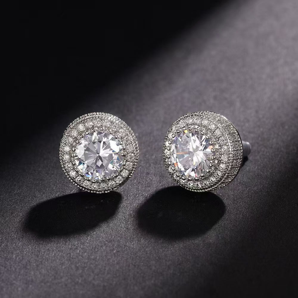 Hip Hop Wedding Zircon Stud Earrings Sparkling Unisex Daily Jewelry