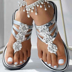 Floral Pattern Flip Flops, Comfortable And Casual Summer Beach Slippers