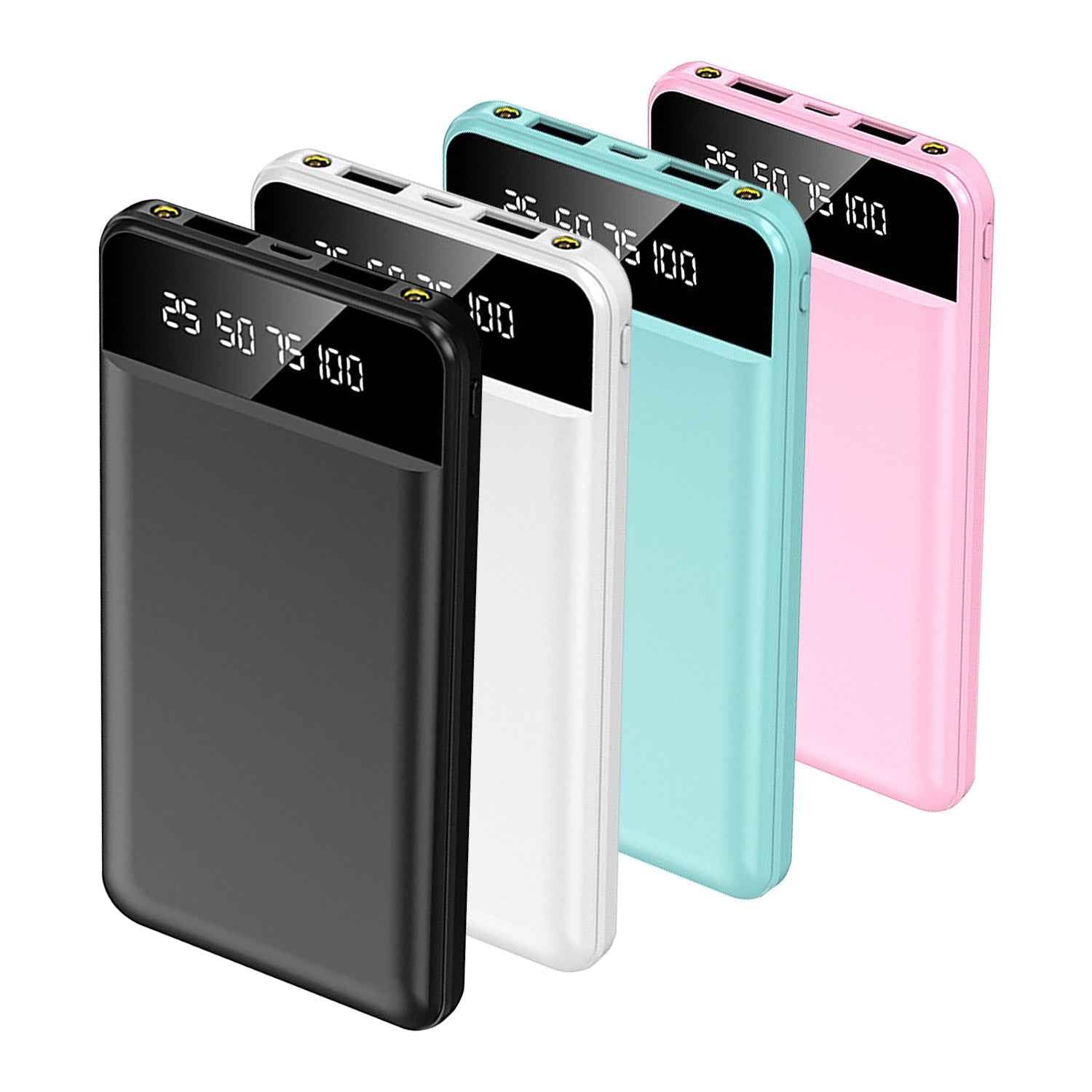 10,000mAh Portable Power Bank, Dual USB Output, Slim Travel Charger with LED Display & Emergency Flashlight, Universal Compatibility