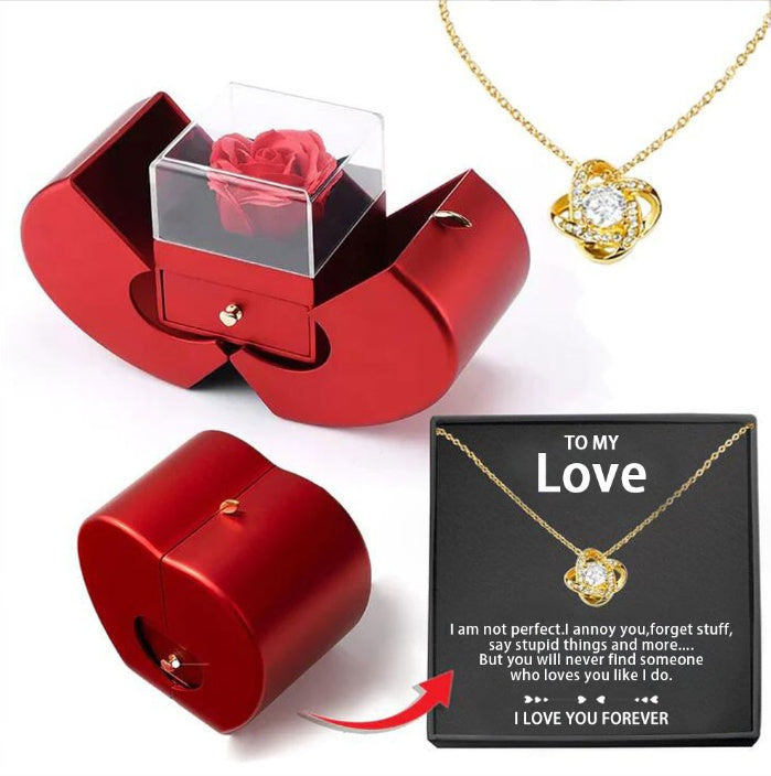 Red Apple Jewelry Box with Artificial Rose Gift for Her Chic Gift