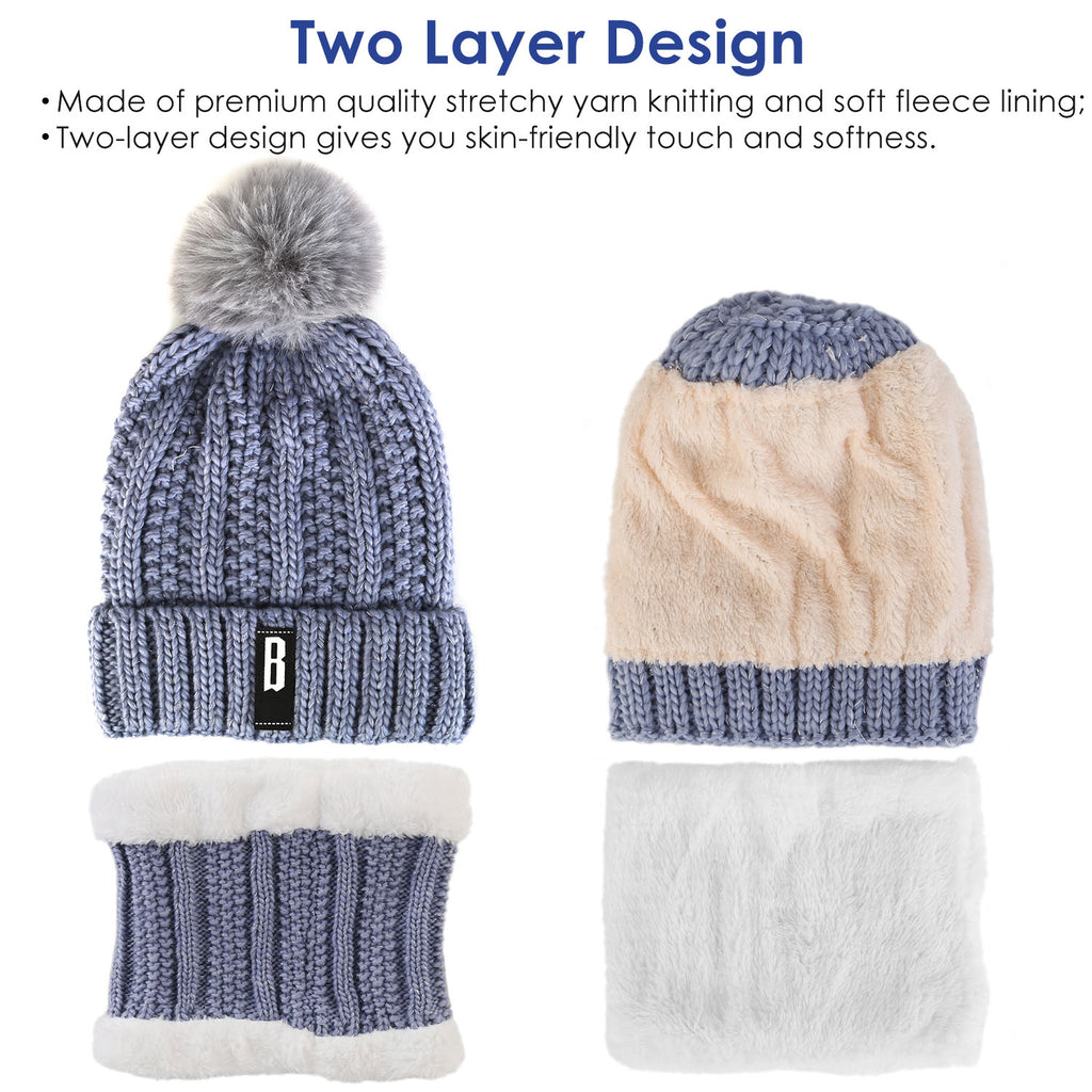 1Set Winter Beanie Hat Scarf Set Women Warm Knitting Skull Cap Neck Warmer For Walking Running Hiking Camping Outdoors Gift