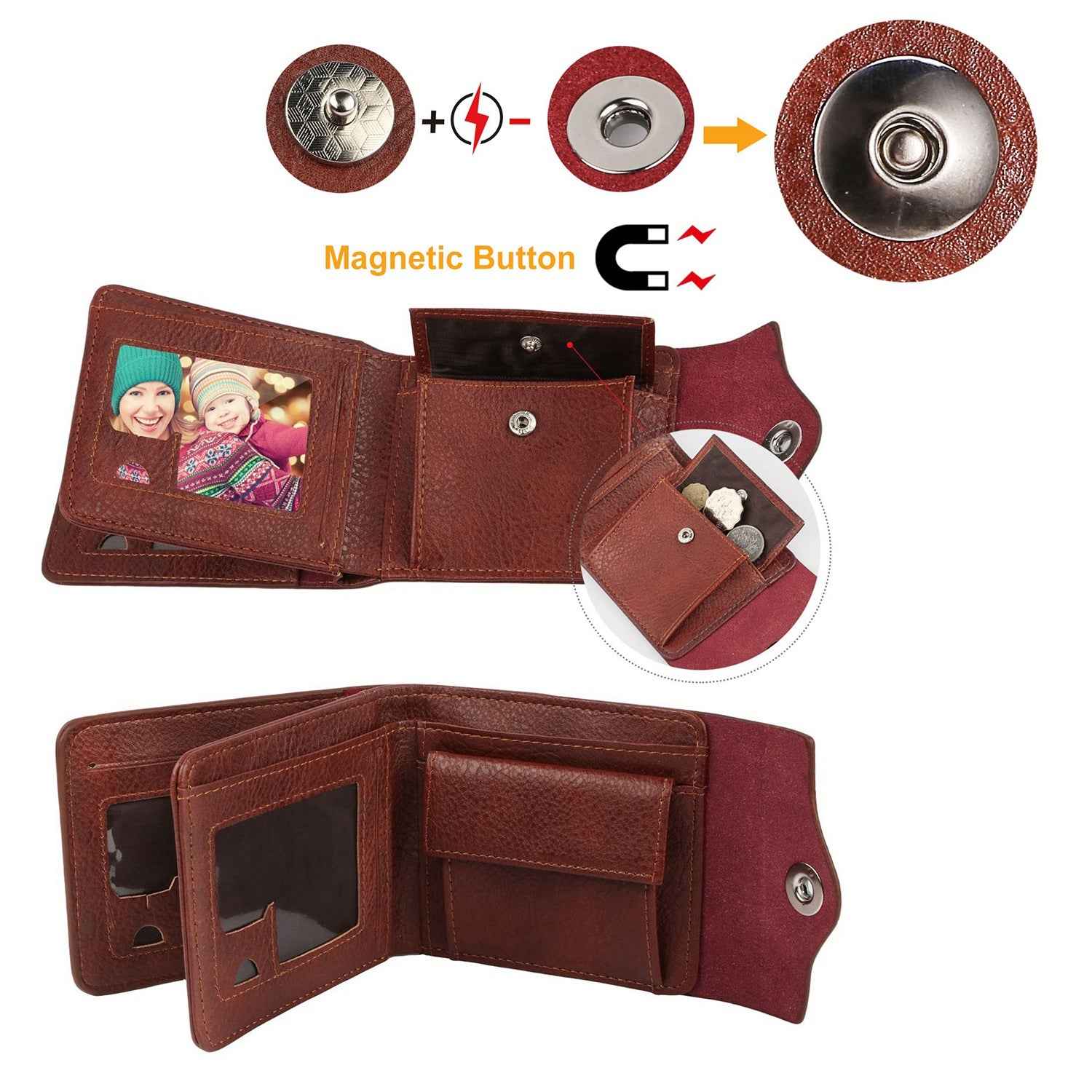 1Pc Men  Wallet PU Leather Purse Slim Card Holder Cases With 2 ID Window Coin Pocket
