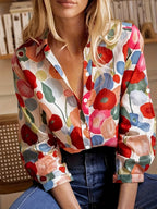 Women's Shirt Long Sleeved Shirt Casual Printed Flower Shirt featuring a vibrant floral design and button front.