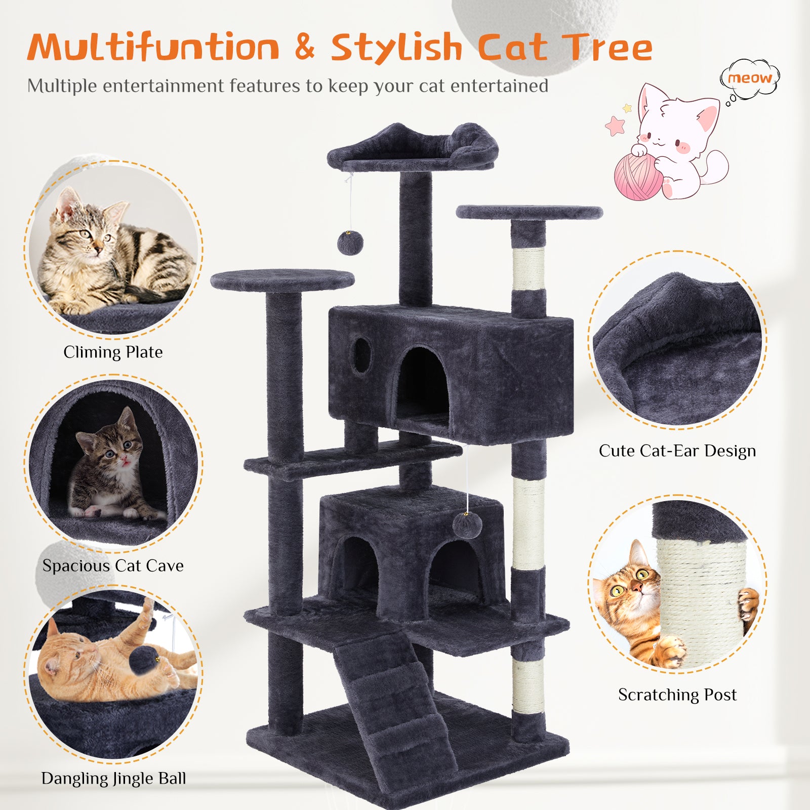 Multi Functional Cat Treehouse Cat Climbing Frame for Indoor Cats