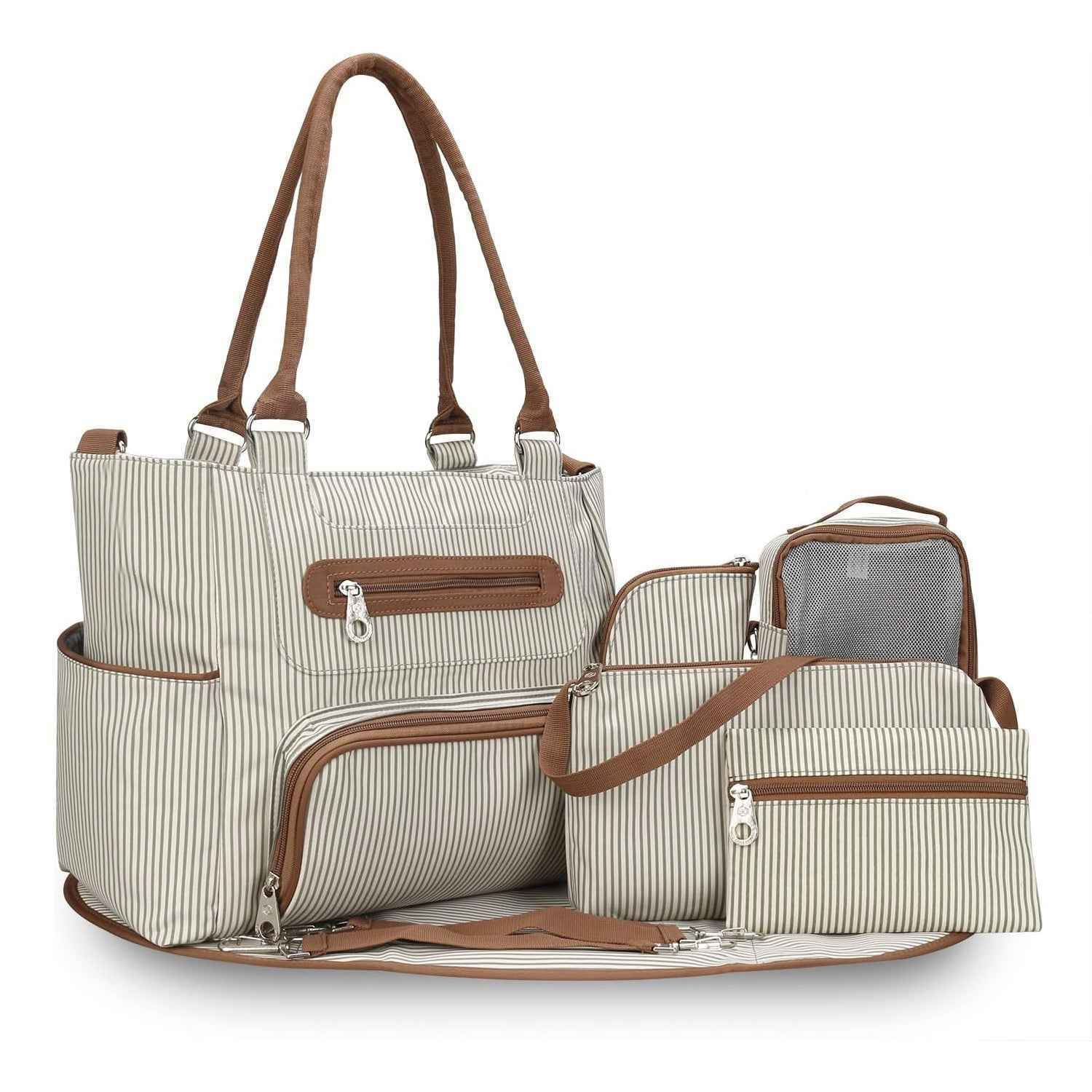 8Pcs Baby Nappy Diaper Bags Set For Mom Dad Mummy Handbags Multifunctional Diaper Changing Bags With Bottle Bag Mesh Bag Purse Diaper Pad 2 Burp Cloths 2 Hook Straps