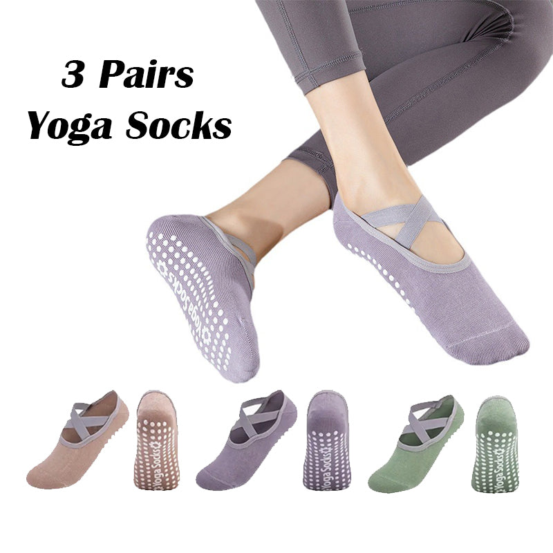 3 Pairs Yoga Socks For Women Non-Slip Grips Straps For Added Balance Secondary image