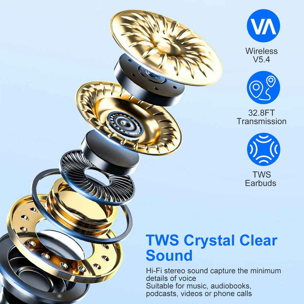 Open-Ear Wireless Bluetooth 5.4 Headphones, IPX5 Sweat-Resistant Earbuds with Touch Controls, Long Battery Life and Charging Case, Comfortable for Workouts & Daily Use