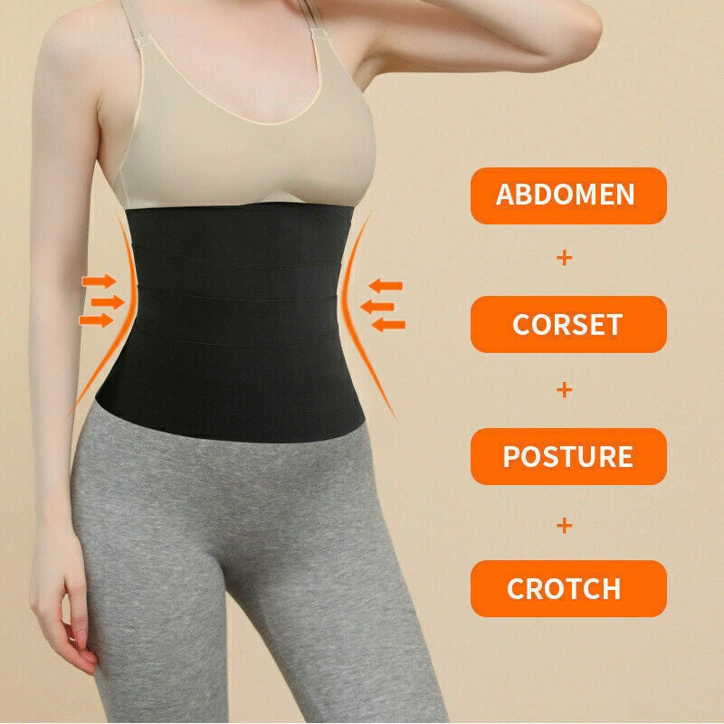 Invisible Wrap Waist Trainer Tape Adjustable Tummy Shapewear model demonstrating support for abdomen and posture.