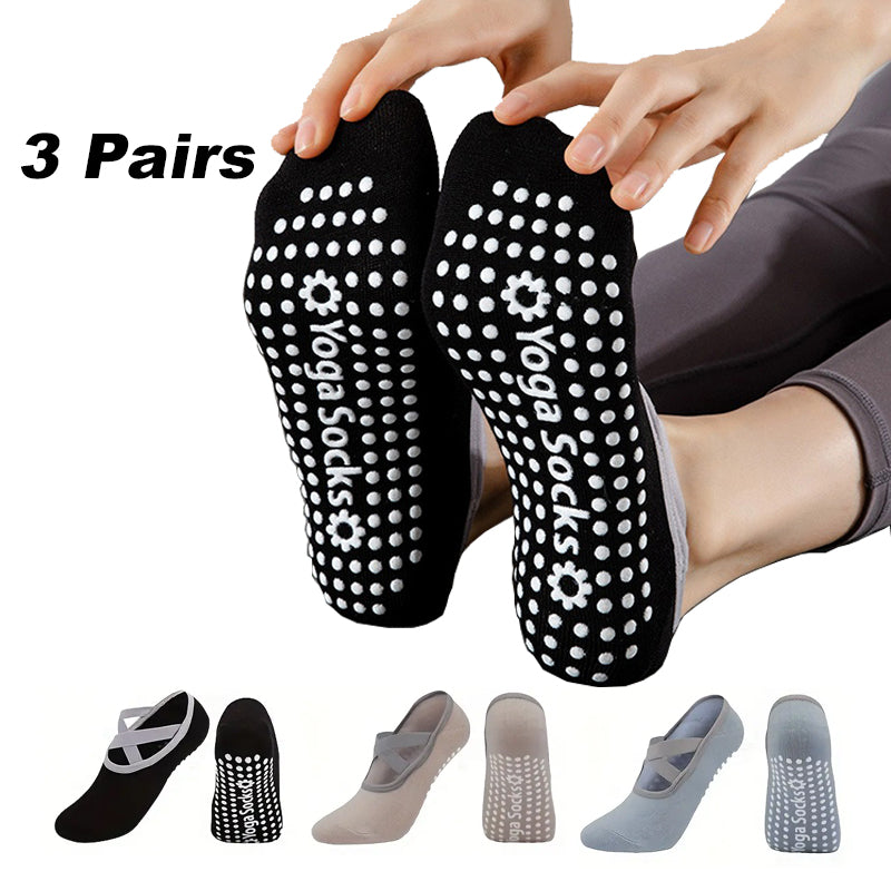 3 Pairs Yoga Socks For Women Non-Slip Grips Straps For Added Balance And Stability Ideal For Pilates Pure Barre Ballet Dance Barefoot Workout Main image