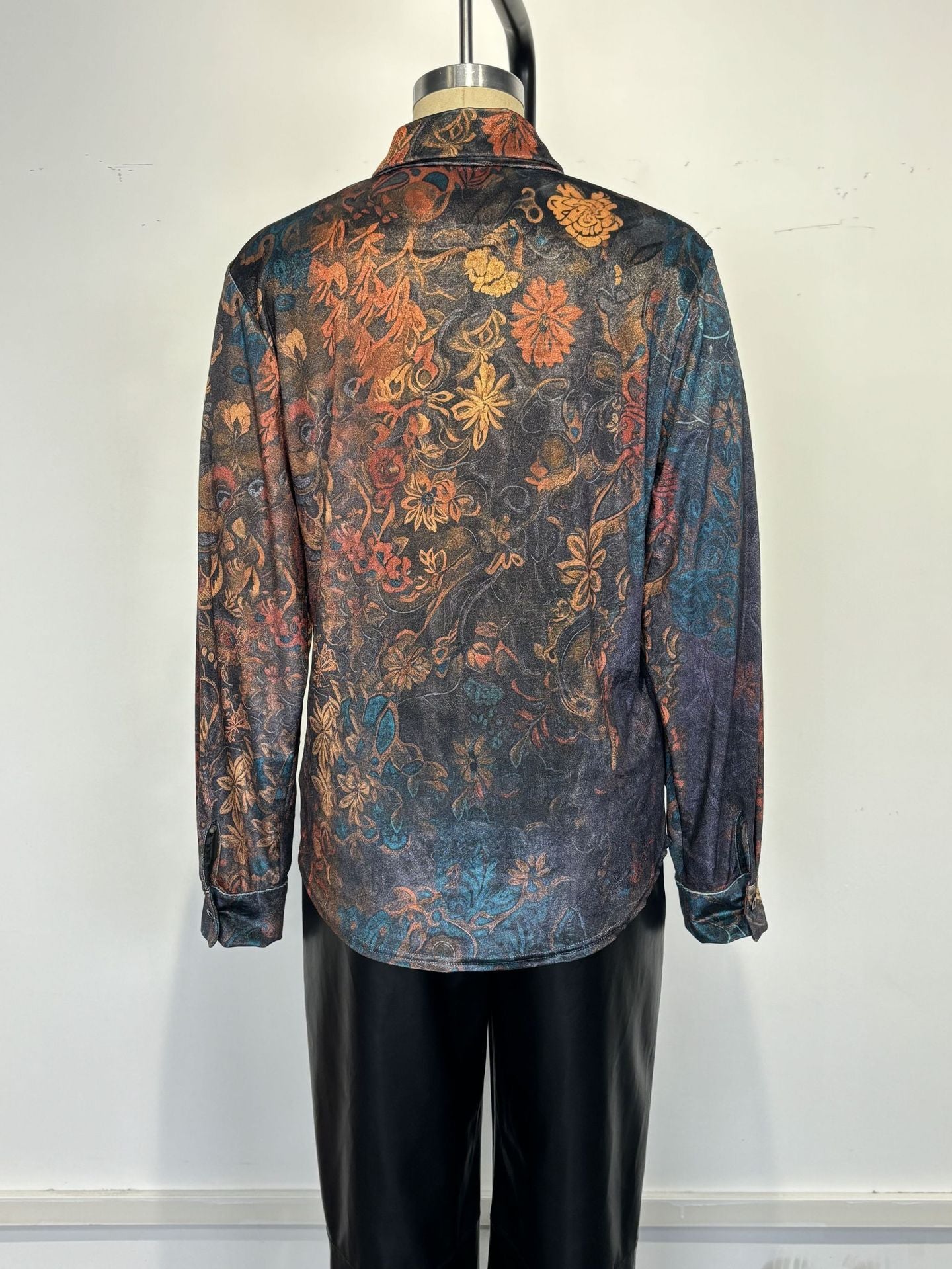 Women's Retro Boho Floral Shirt - Button Down Long Sleeve Blouse Top