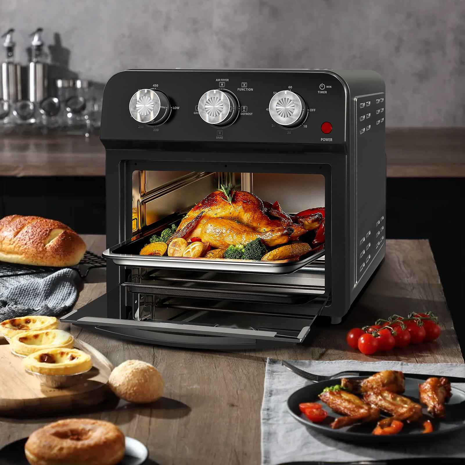 12L Air Fryer with Multifunction Cooking, Healthy Rapid Air Circulation, Removable Non-Stick Basket, Grilling, Baking, Defrosting, Family-Sized Capacity