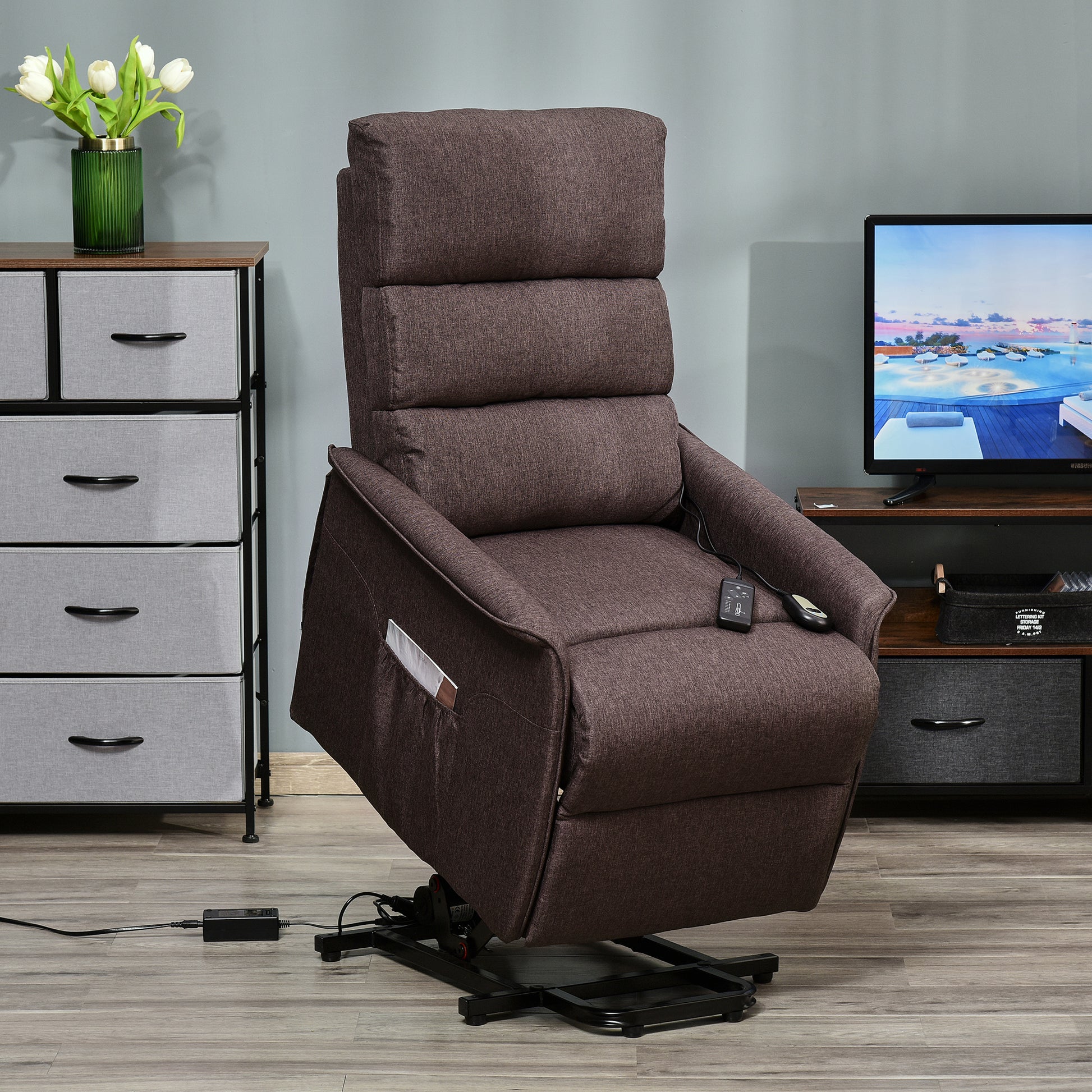 Power Lift Chair with Vibration Massage Fabric Recliner For Elderly