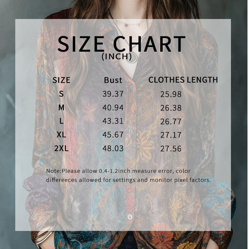 Women's Retro Boho Floral Shirt - Button Down Long Sleeve Blouse Top