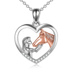 Horse Heart with Girls Pendant Necklace Gifts for Her Abalone Shell