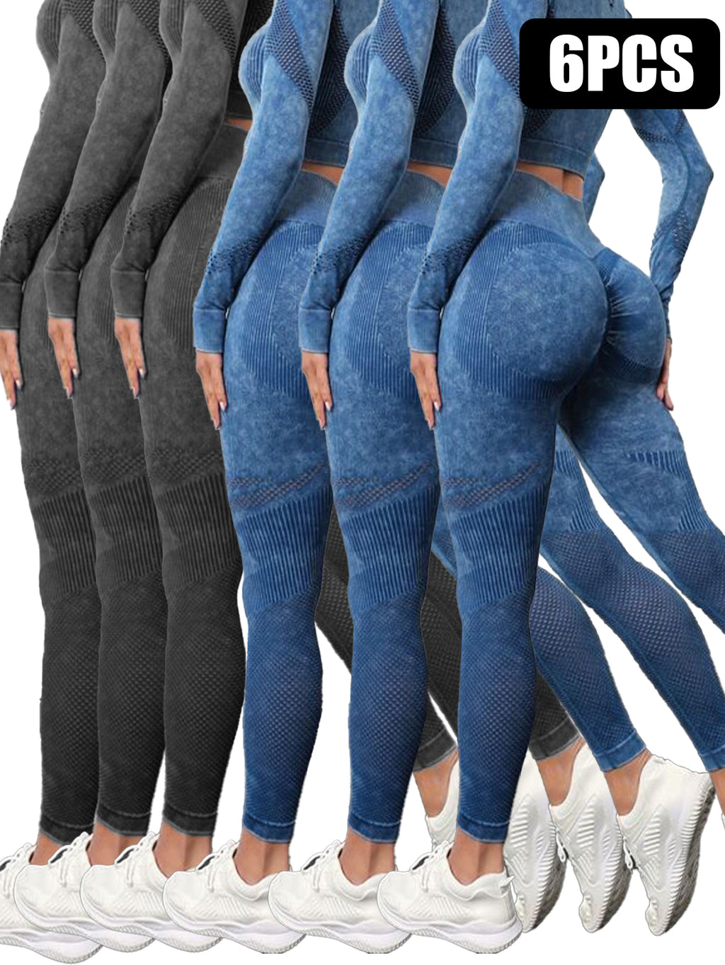 6 Pack Mesh Cut Out Leggings For Women Tights Breathable Workout Tummy Control Pants in various colors.