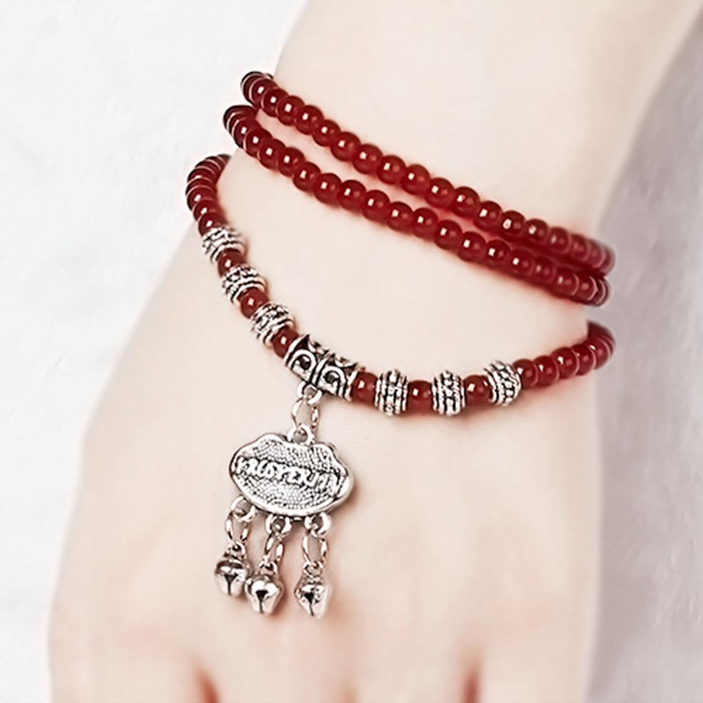 Red Agate Beaded Good Lock Bracelet Amulet For Daily Energy