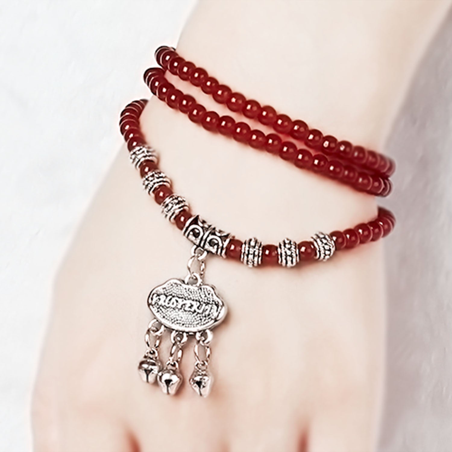 Red Agate Beaded Good Lock Bracelet Amulet For Daily Energy