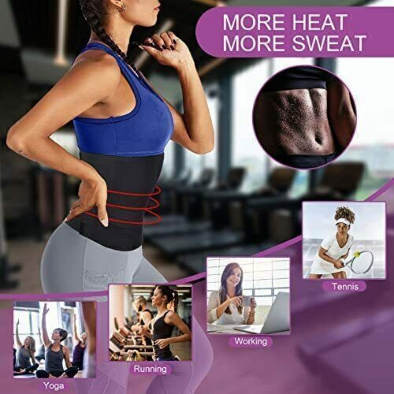Invisible Wrap Waist Trainer Tape Adjustable Tummy Shapewear in use for exercise, enhancing heat and sweat during workouts.