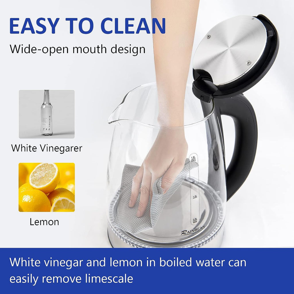 Electric Kettle Water Boiler 1.8L Wide Opening LED Light Auto Shut Off