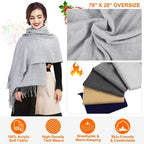 Mens Womens Oversize Cashmere Wool Shawl Wraps Blanket Winter in gray, showcasing soft acrylic fabric and style.
