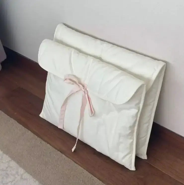 Women’s Ballet Bow Quilted Laptop Bag – Elegant 15” Computer Bag in elegant cream fabric with bow detail.