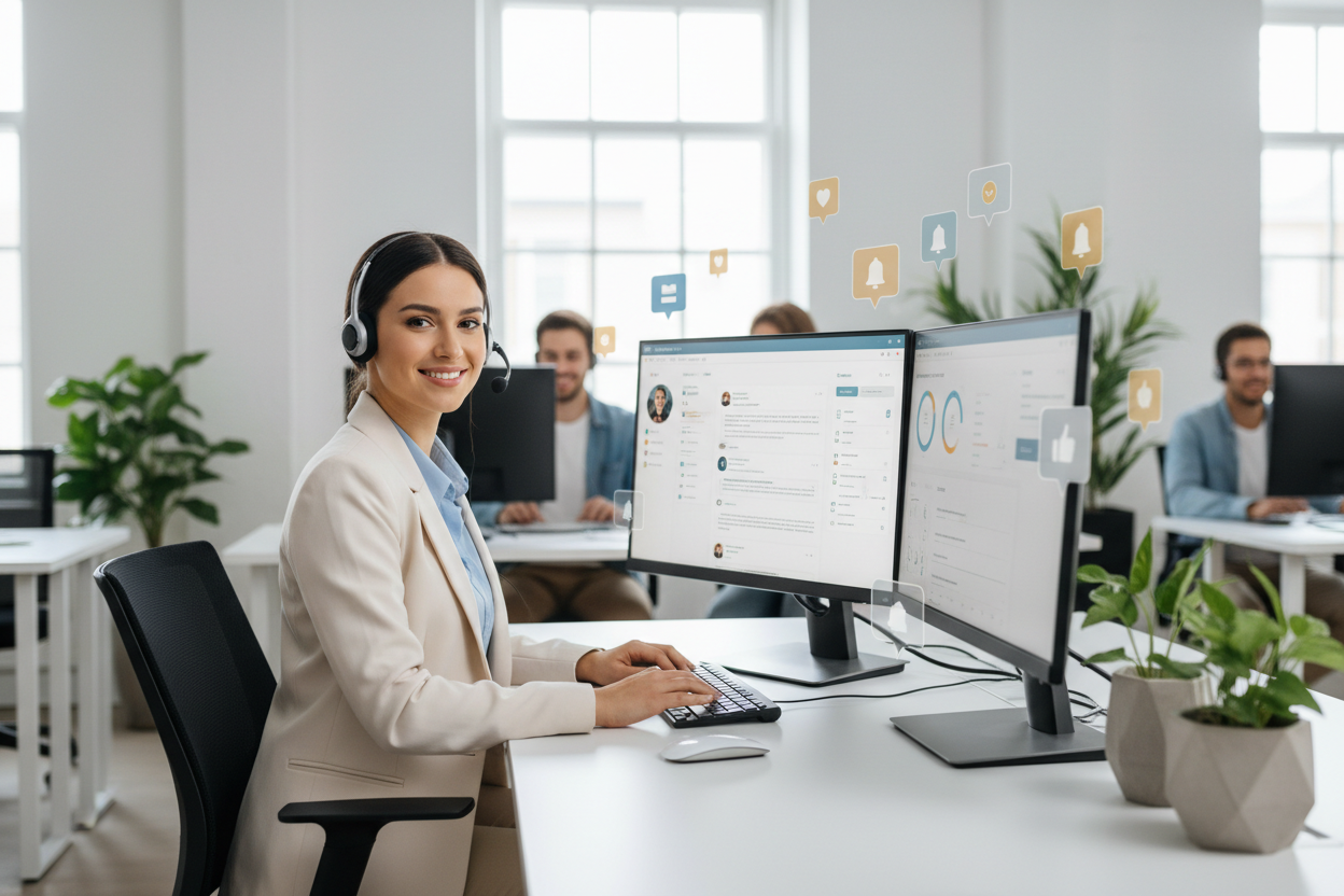 generate-an-image-for-rilexes-ecommerce-store-customer support section-a-clean-and-professional-beautify-model-attending customers digitally to-attract-eyes