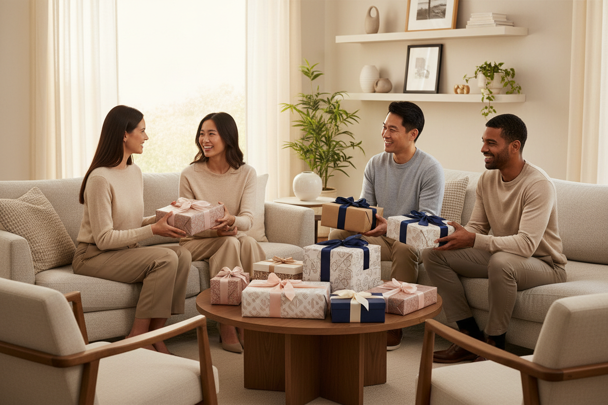 generate-an-image-for-rilexes-ecommerce-store-gifts blog-a-clean-and-professional-beautify-models-presenting gifts--gifts-as a sign of bonding relationships, should be clean and professional that attract customers eyes