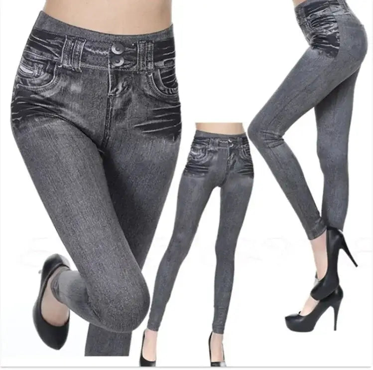Denim Leggings – Stretchy Everyday Jeans for Women displayed in black with a high waist and stylish design.