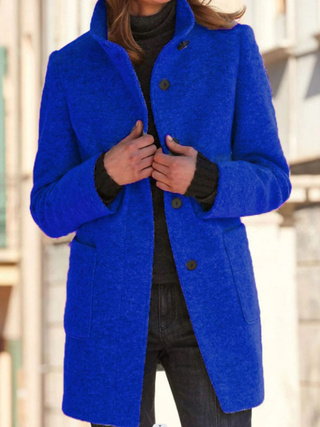 Women's New Vintage Solid Color Button-up Stand-up Collar Woolen Jacket Secondary image