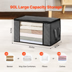 90L Large Storage Bags, 6 Pack Clothes Storage Bin, Foldable Closet Organizers Containers With Handle, Nov-woven Fabric Storage Bag For Clothing, Blanket, Comforter, Bed Sheet, Pillow Grey.